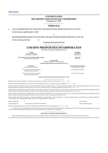 Thumbnail Cousins Properties
 10-K Annual Report 