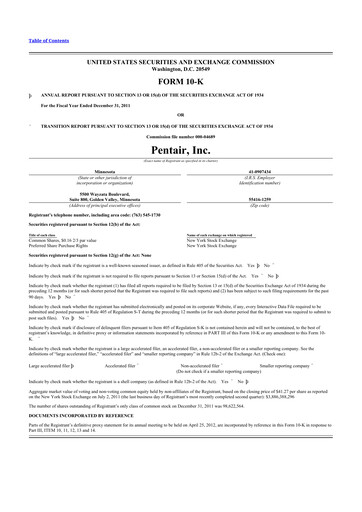 Thumbnail Pentair
 10-K Annual Report 2011