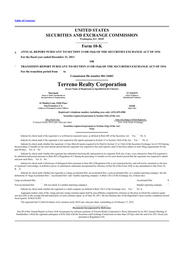 Thumbnail Terreno Realty
 10-K Annual Report 2011