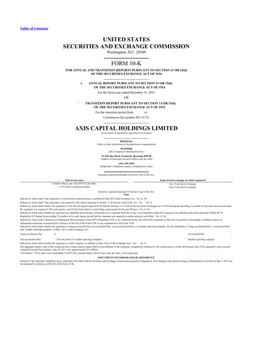 Thumbnail AXIS Capital
 10-K Annual Report 2011