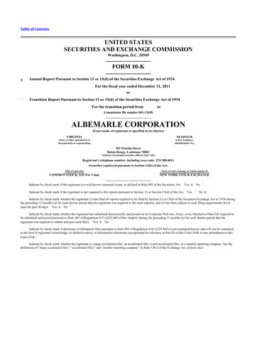 Thumbnail Albemarle 10-K Annual Report 2011