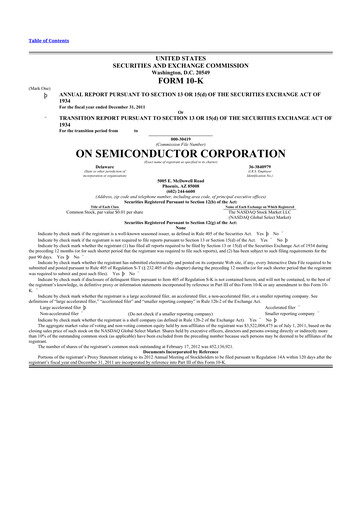 Thumbnail ON Semiconductor 10-K Annual Report 2011