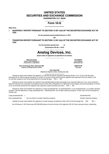 Thumbnail Analog Devices 10-Q Quarterly Report FY2012 