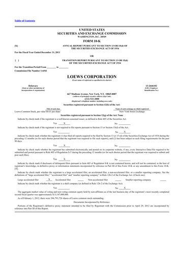 Thumbnail Loews Corporation
 10-K Annual Report 2011