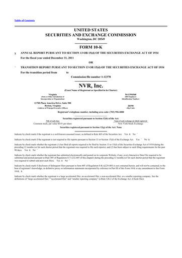 Thumbnail NVR 10-K Annual Report 2011