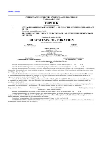 Thumbnail 3D Systems 10-K Annual Report 2011