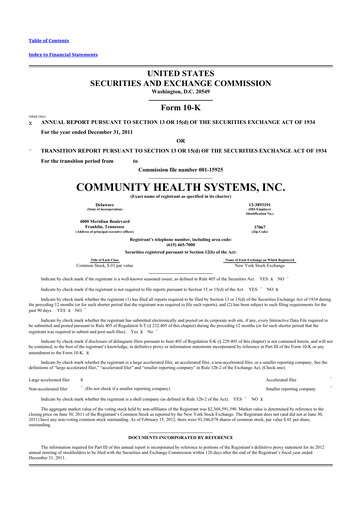 Thumbnail Community Health Systems
 10-K Annual Report 2011
