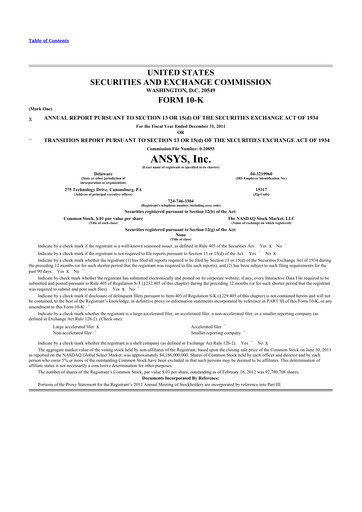 Thumbnail Ansys 10-K Annual Report 2011