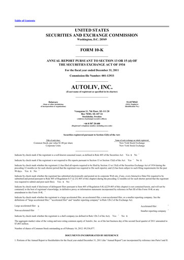 Thumbnail Autoliv 10-K Annual Report 2011