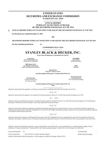 Thumbnail Stanley Black & Decker

 10-K Annual Report 2011