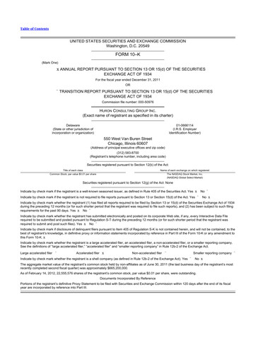 Thumbnail Huron Consulting 10-K Annual Report 2011