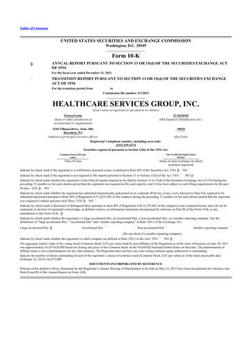 Thumbnail Healthcare Services Group 10-K Annual Report 2011