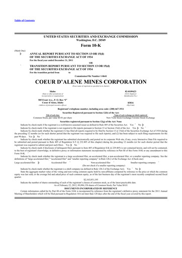 Thumbnail Coeur Mining
 10-K Annual Report 2011