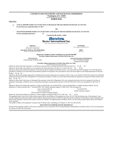 Thumbnail Baxter 10-K Annual Report 2011