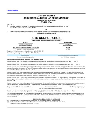 Thumbnail CTS Corporation 10-K Annual Report 2011