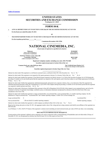 Thumbnail National CineMedia 10-K Annual Report 2011