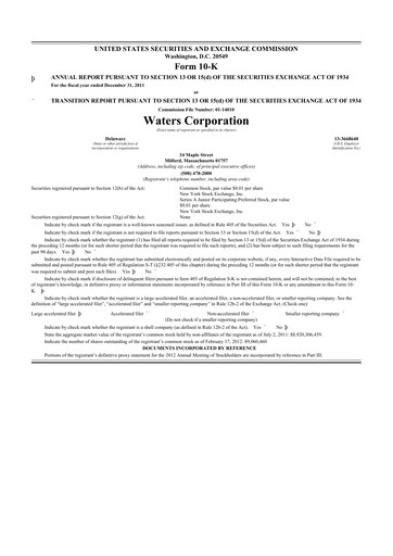 Thumbnail Waters Corporation 10-K Annual Report 2011