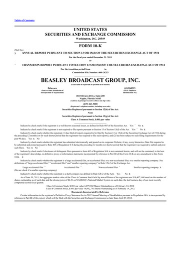 Miniature Beasley Broadcast Group
 10-K Rapport annuel 2011