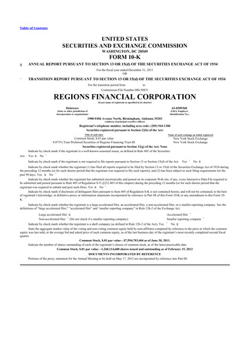 Thumbnail Regions Financial
 10-K Annual Report 2011