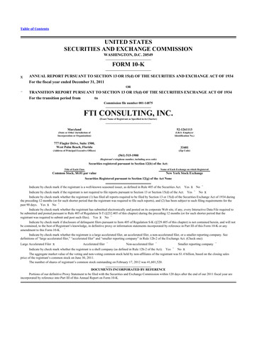 Thumbnail FTI Consulting 10-K Annual Report 2011