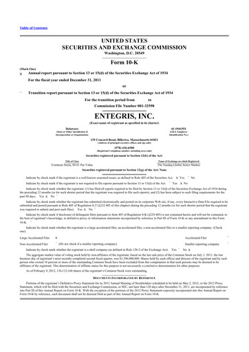 Thumbnail Entegris 10-K Annual Report 2011