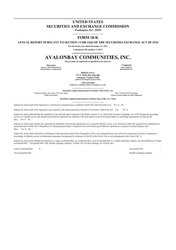 Thumbnail AvalonBay Communities 10-K Annual Report 2011