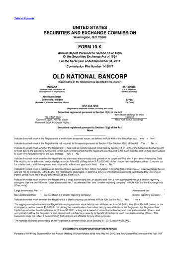 Miniature Old National Bank
 10-K Rapport annuel 2011