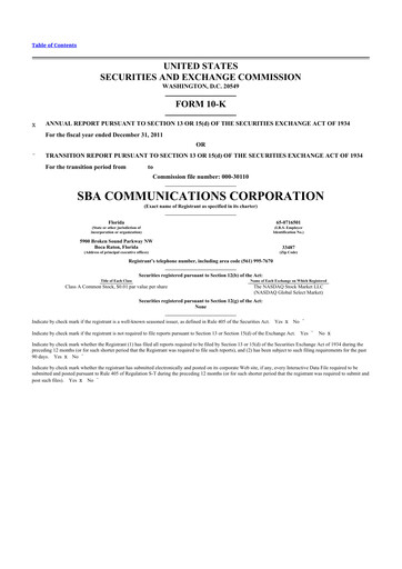 Thumbnail SBA Communications 10-K Annual Report 2011