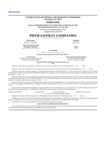 Miniature Piper Sandler
 10-K Rapport annuel 2011