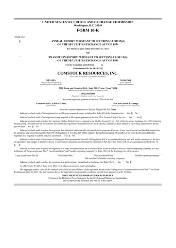 Thumbnail Comstock Resources 10-K Annual Report 2011