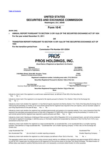 Vorschaubild PROS Holdings, Inc.
 10-K Jahresbericht 2011