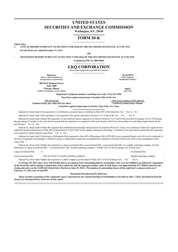 Thumbnail LKQ Corporation 10-K Annual Report 2011