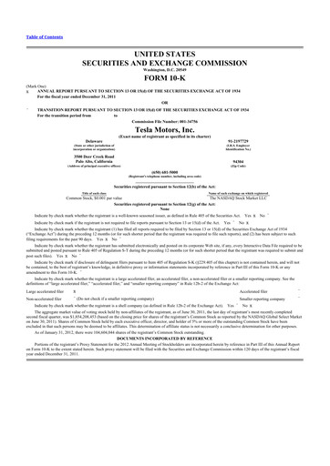 Thumbnail Tesla 10-K Annual Report 2011