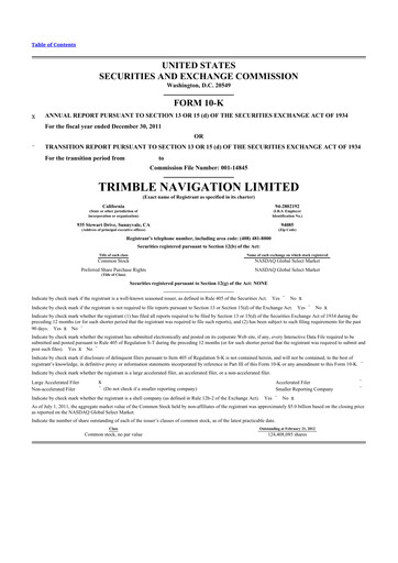 Thumbnail Trimble 10-K Annual Report 2011
