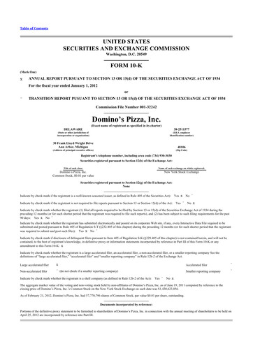 Thumbnail Domino's Pizza 10-K Annual Report 2011