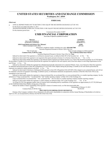 Thumbnail UMB Financial 10-K Annual Report 2011