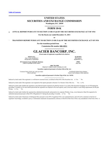 Thumbnail Glacier Bancorp
 10-K Annual Report 2011