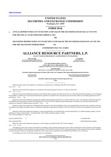 Thumbnail Alliance Resource Partners 10-K Annual Report 2011