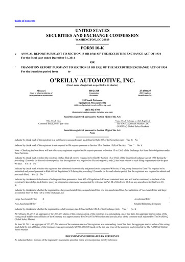 Thumbnail O'Reilly Automotive 10-K Annual Report 2011