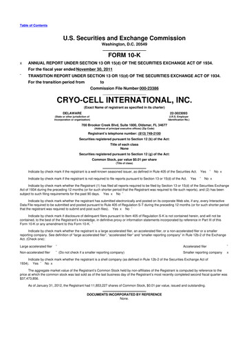 Thumbnail Cryo-Cell International 10-K Annual Report 2011