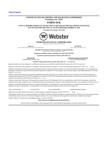 Thumbnail Webster Financial 10-K Annual Report 2011