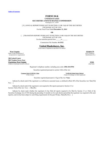 Thumbnail United Bankshares 10-K Annual Report 2011