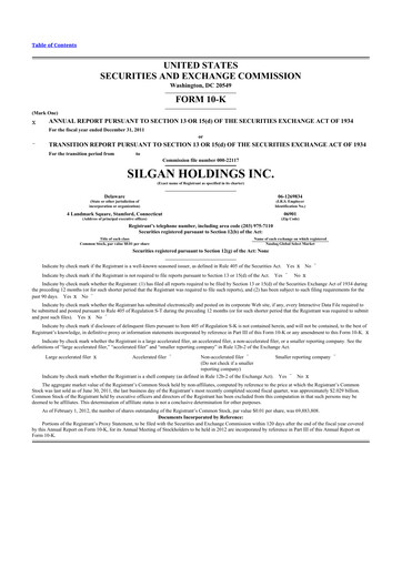 Thumbnail Silgan Holdings
 10-K Annual Report 2011
