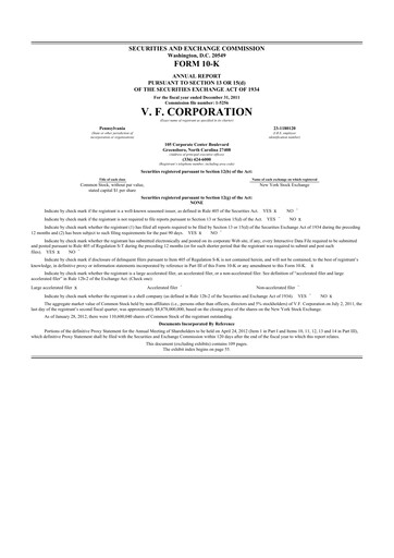 Thumbnail VF Corporation 10-K Annual Report 2011