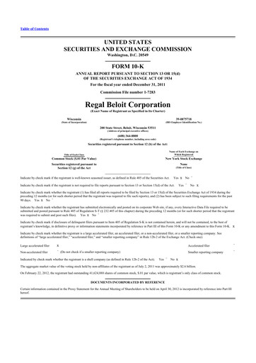 Miniature Regal Rexnord 10-K Rapport annuel 2011