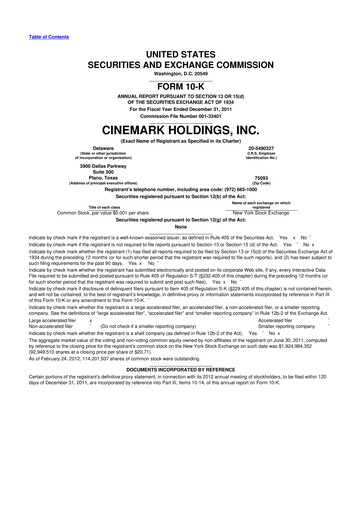 Thumbnail Cinemark Theatres
 10-K Annual Report 