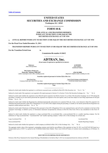 Thumbnail ADTRAN 10-K Annual Report 2011