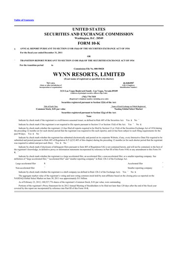 Thumbnail Wynn Resorts
 10-K Annual Report 2011