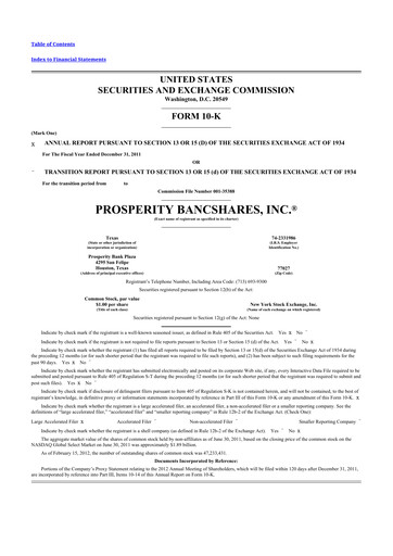 Thumbnail Prosperity Bancshares
 10-K Annual Report 2011