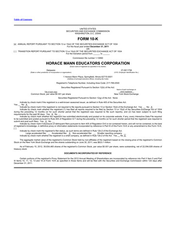 Thumbnail Horace Mann Educators 10-K Annual Report 2011